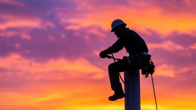 คนงานผู้ชายกำลังทำงานบนที่สูง